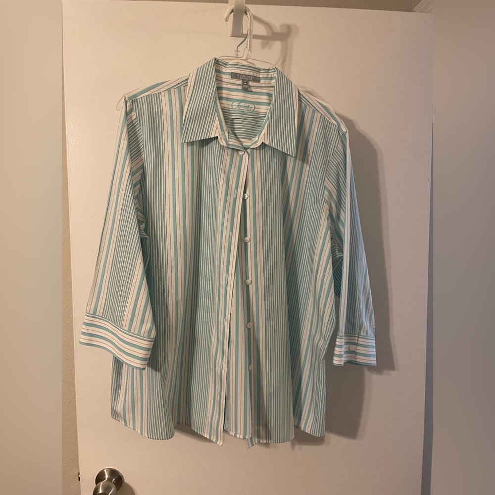 Fox Croft 20w button up blouse with light blue stripes
